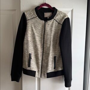 Banana Republic Black and Cream Textured Bomber Jacket